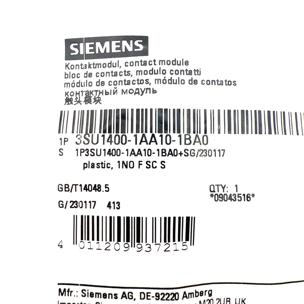 Siemens 3SU1400-1AA10-1BA0 Contact Module