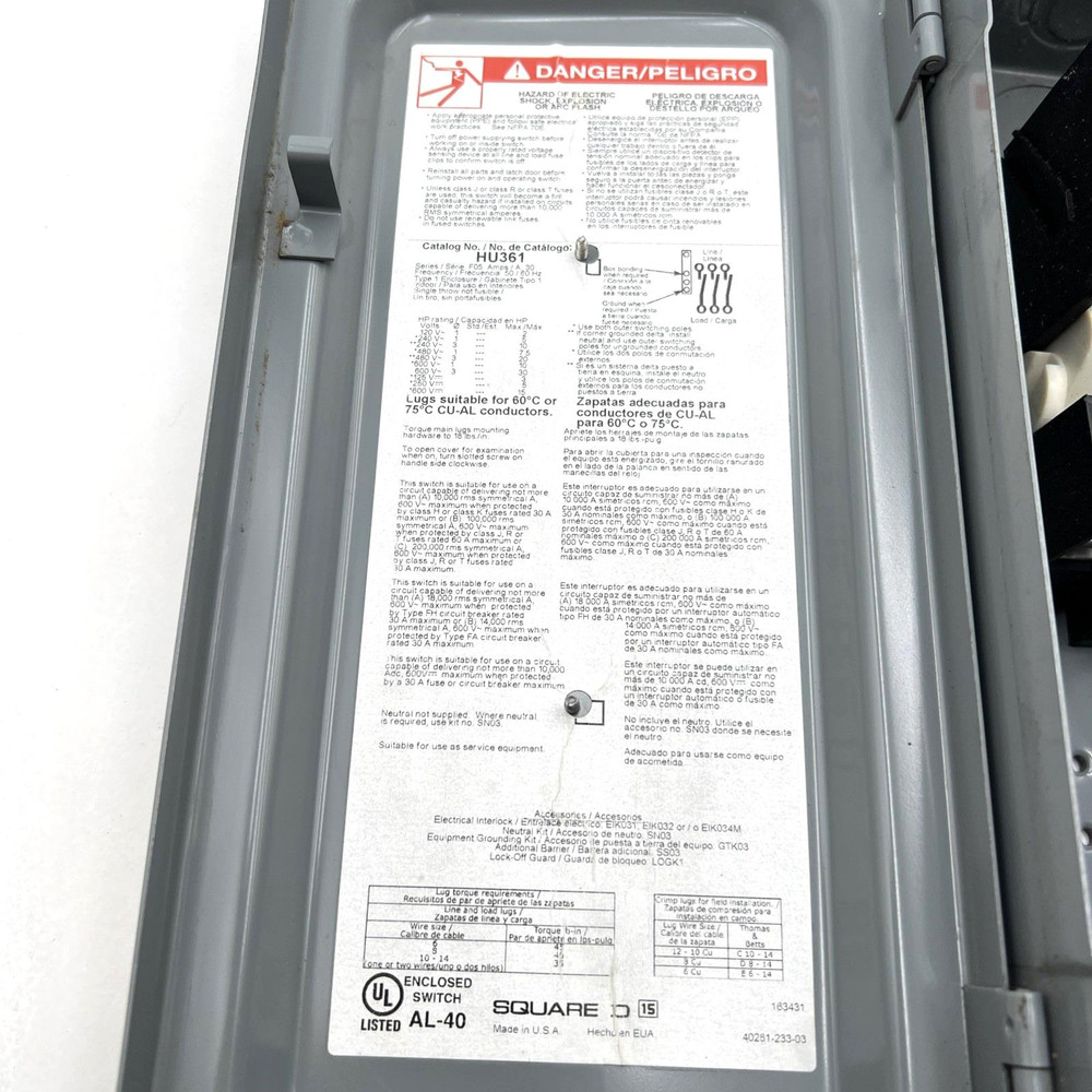 Square D HU361 Heavy Duty Safety Switch