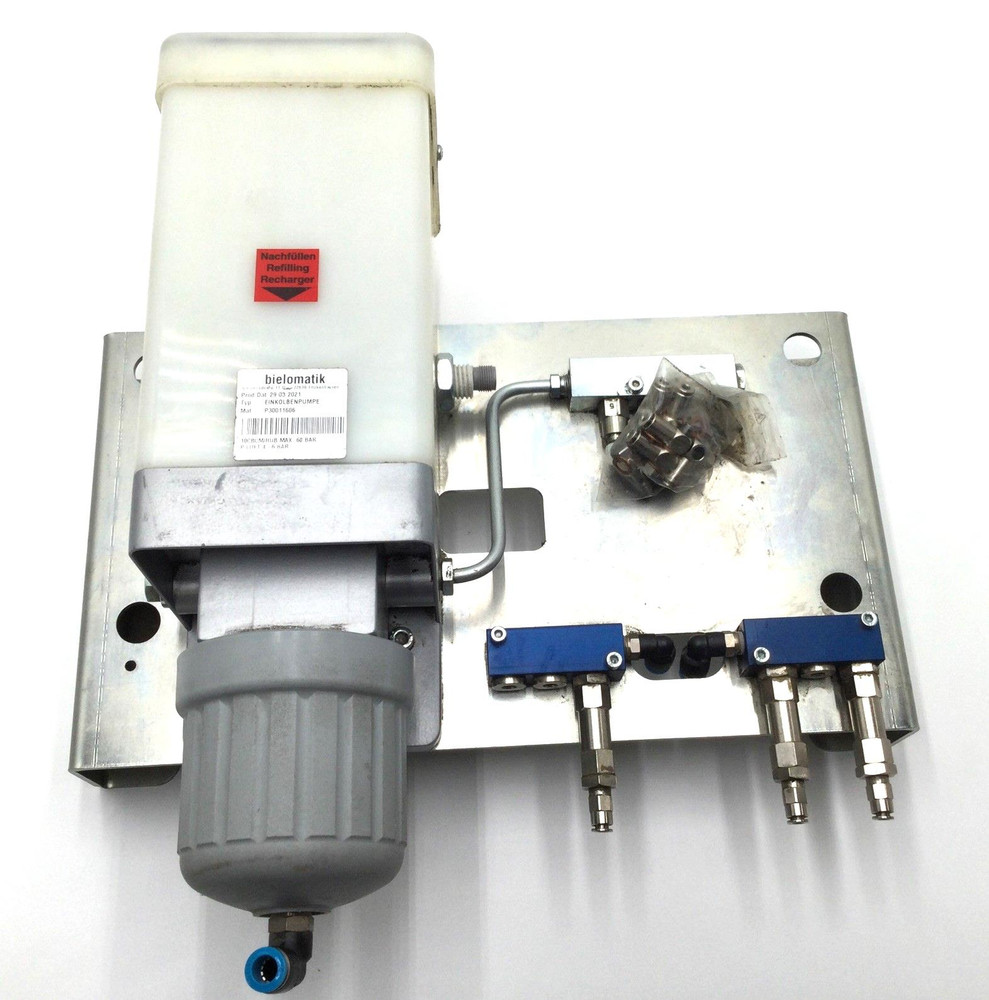 Bielomatik P30011606 Single Piston Lubrication Pump With Metal Mounting Plate & Fittings