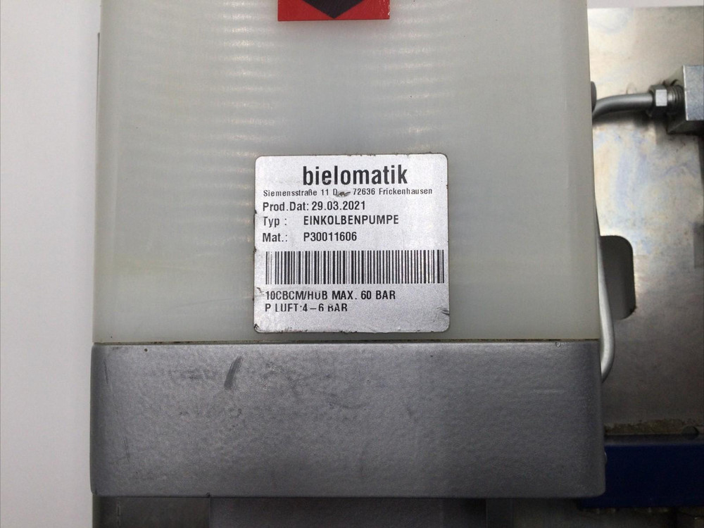 Bielomatik P30011606 Single Piston Lubrication Pump With Metal Mounting Plate & Fittings