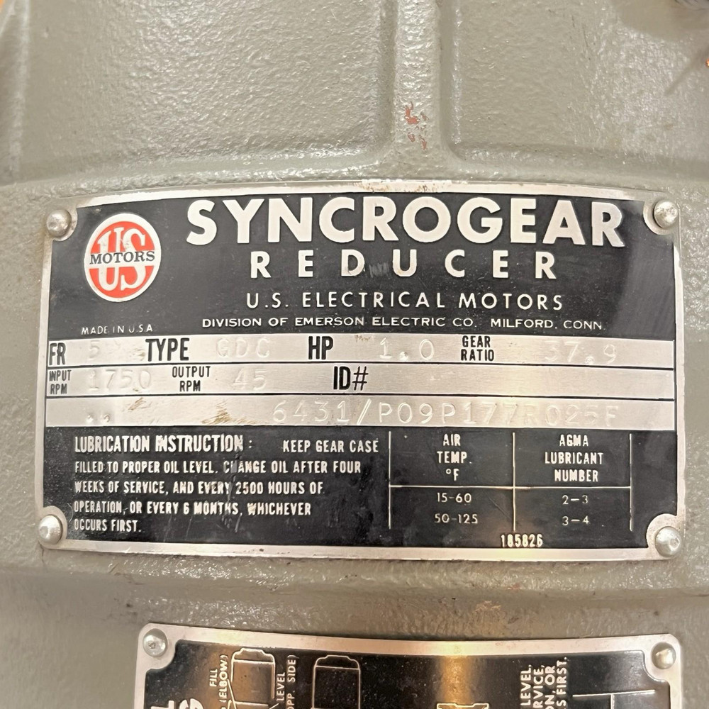U.S Motors 6431/P09P177R025F Syncrogear Reducer w/ Browning CHF S3X7/8 Coupling