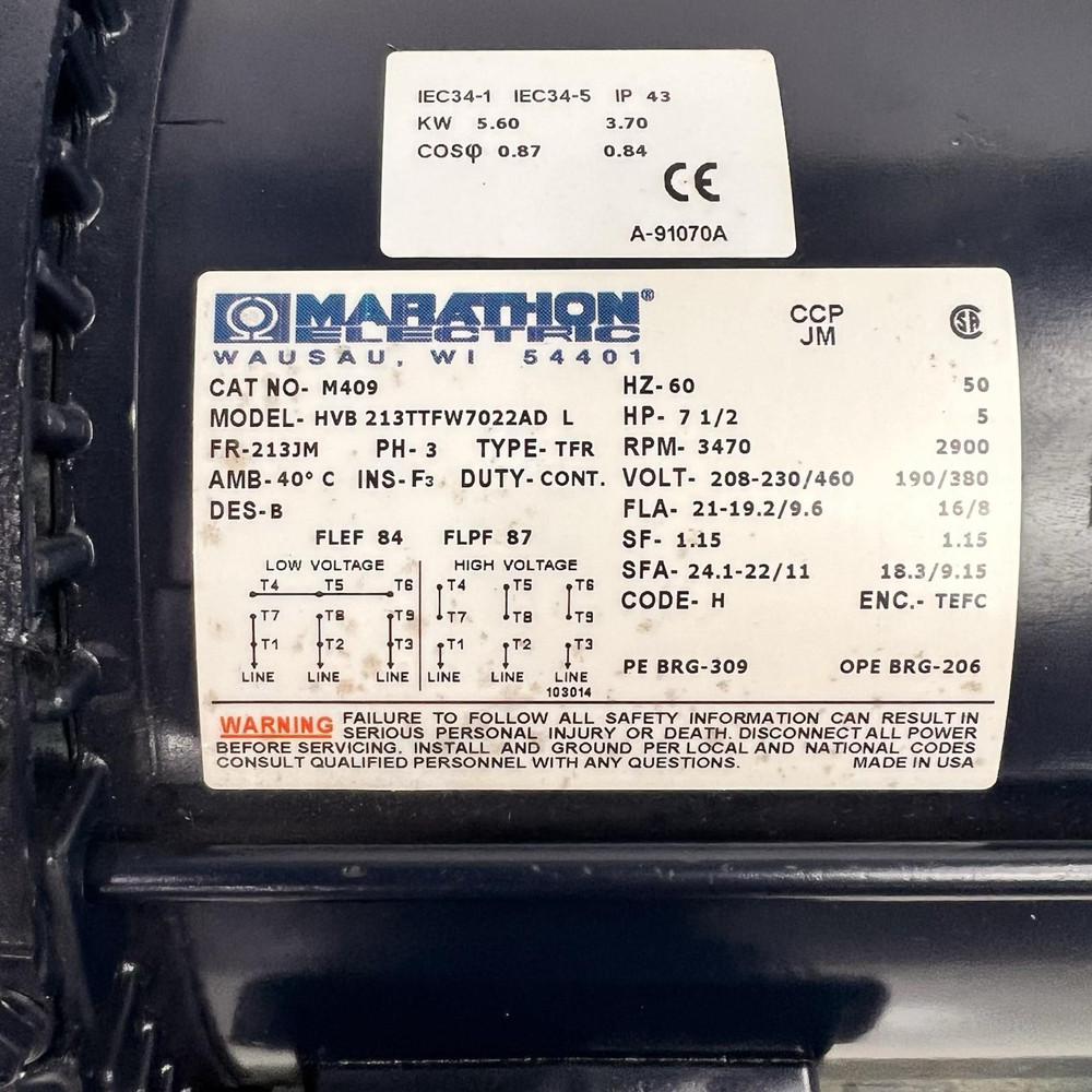 Marathon M409 Model HVB213TTFW7022AD HP 7 1/2 FR-213JM