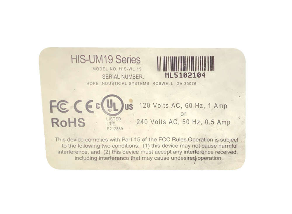 Hope Industrial Systems HIS-UM19  Model HIS-WL19 Industrial Interface Module