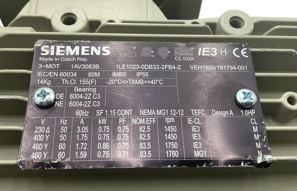 Siemens 1LE1023-0DB32-2FB4-Z 3-Phase Electric Motor IEC Efficiency TEFC