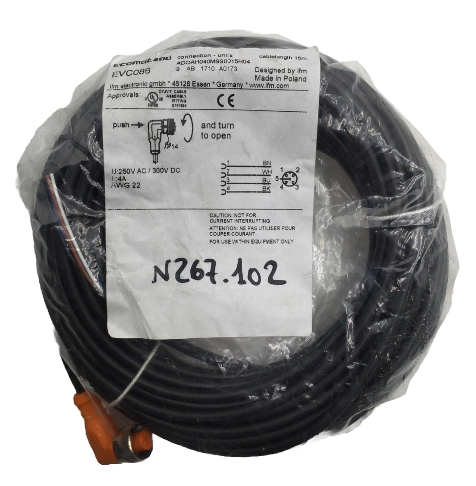 IFM EVC086 Single Ended Cord Set 15m AWG 22
