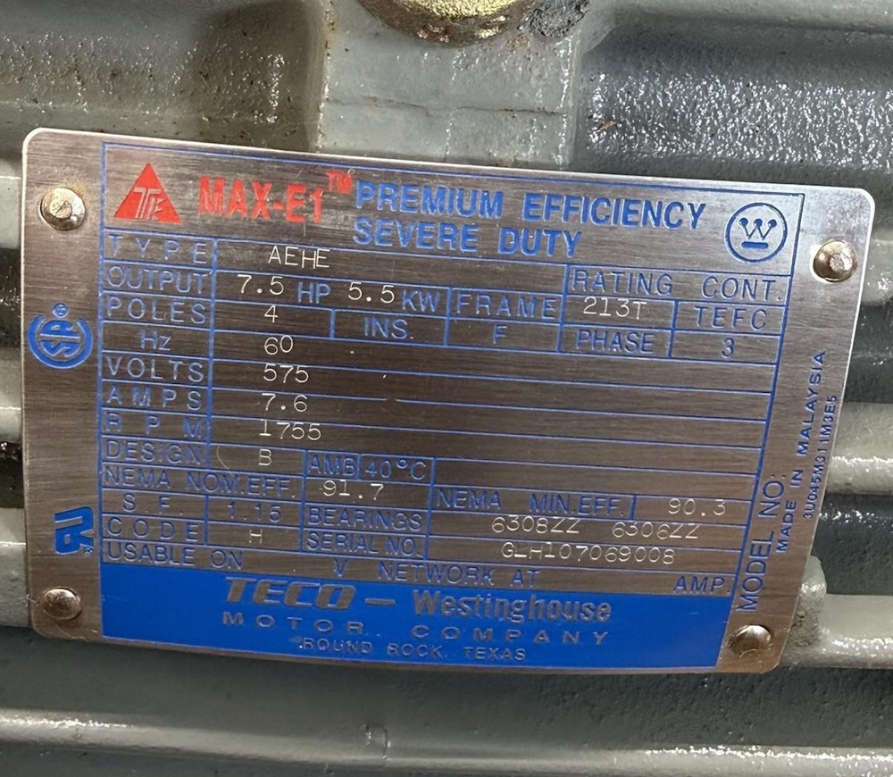 TECO-Westinghouse AEHE 7.5 HP Max-E1 Premium Efficiency Severe Duty Motor 575V