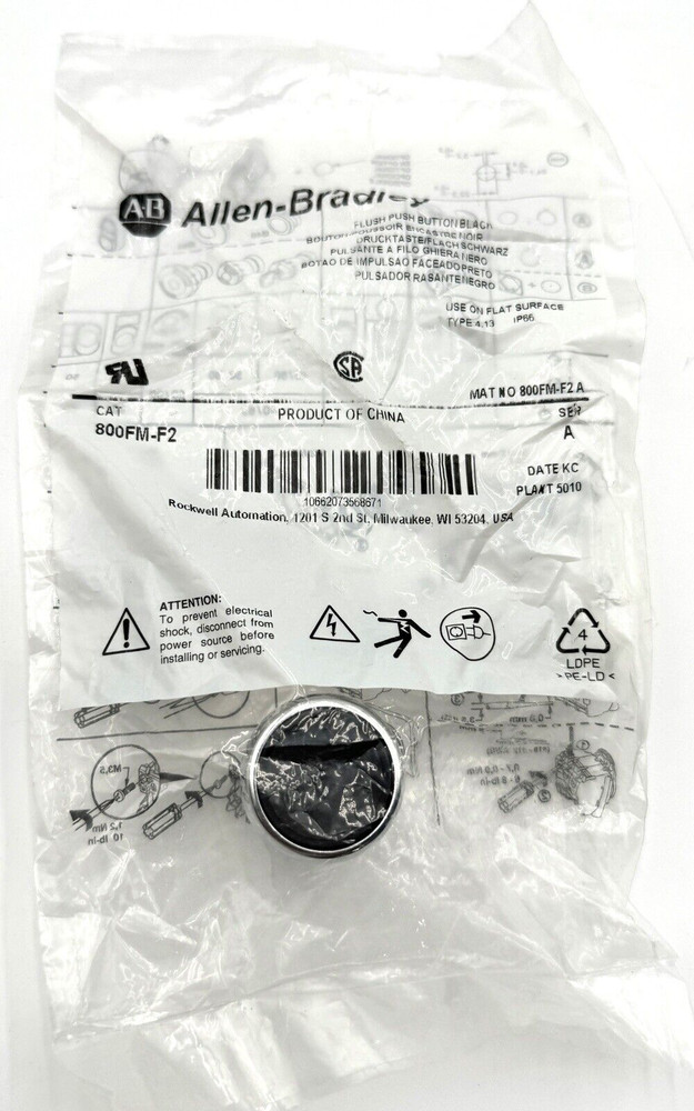 Allen Bradley 800F2 Flush Push Button Black