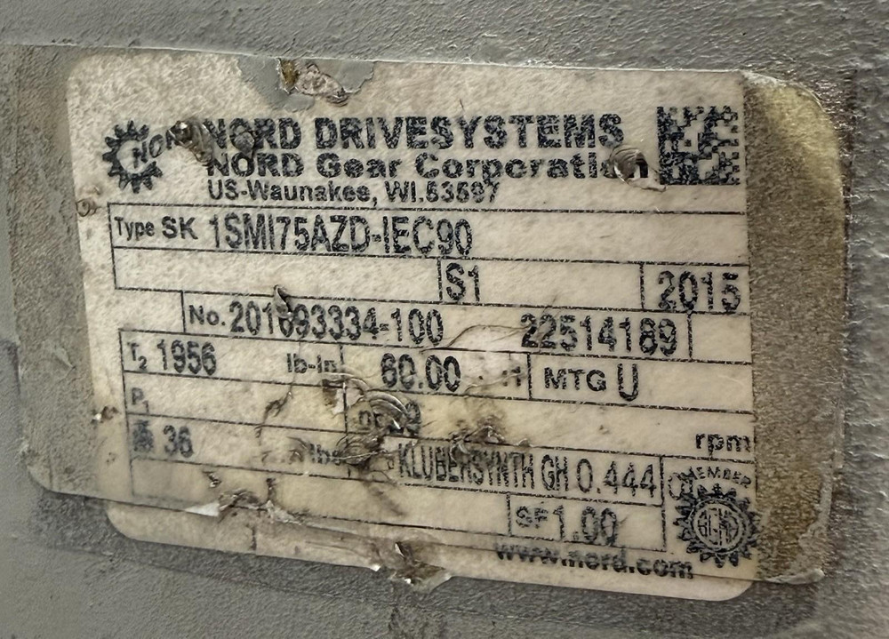 Nord 1SMI75AZD-IEC90 Gear Reducer 60:1 + Siemens 1AV3094B 2HP Motor Assembly