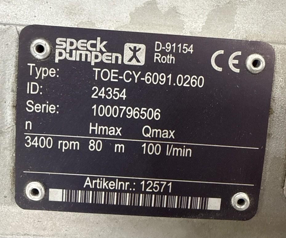 Speck TOE-CY-6091.0260 Pump + VEM WE1R 90L2 H IE2 2.6kW Motor Assembly