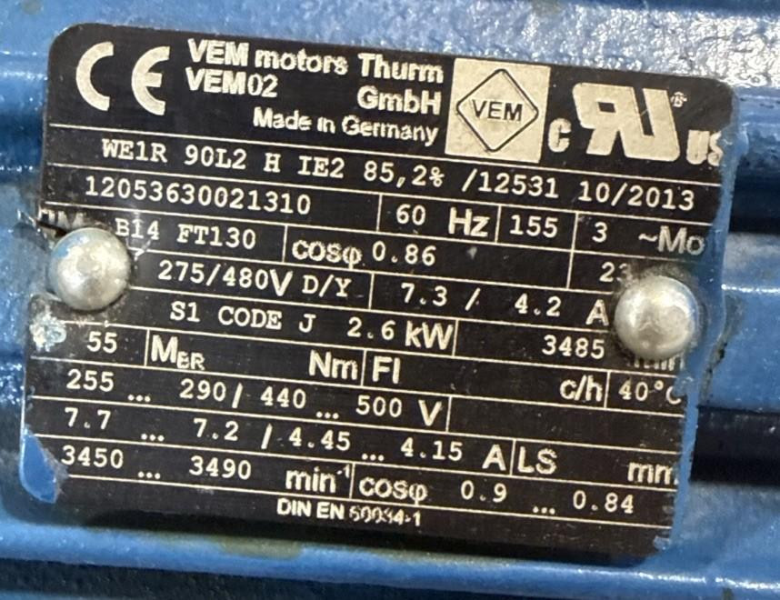 Speck TOE-CY-6091.0260 Pump + VEM WE1R 90L2 H IE2 2.6kW Motor Assembly