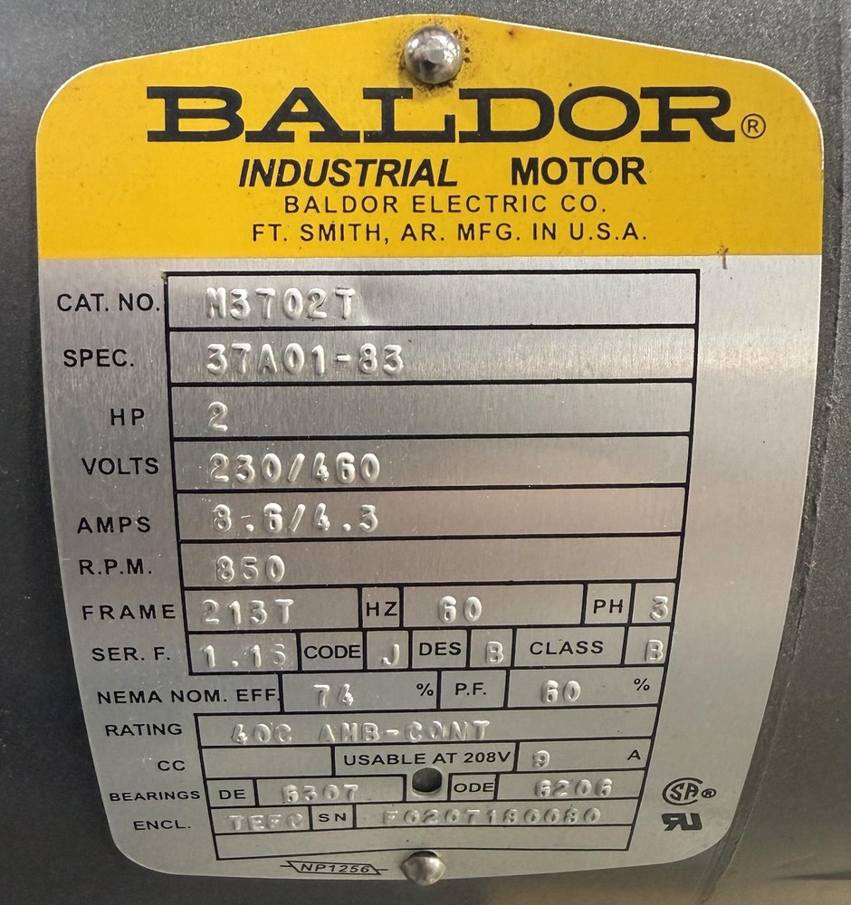 Baldor M3702T 2HP AC motor 230/460V 3PH 213T