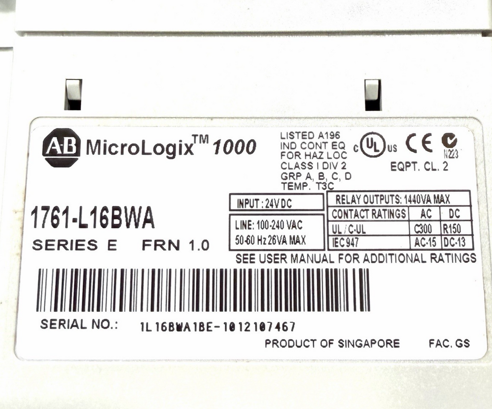 Allen Bradley MicroLogix 1000 176-L16BWA Series E