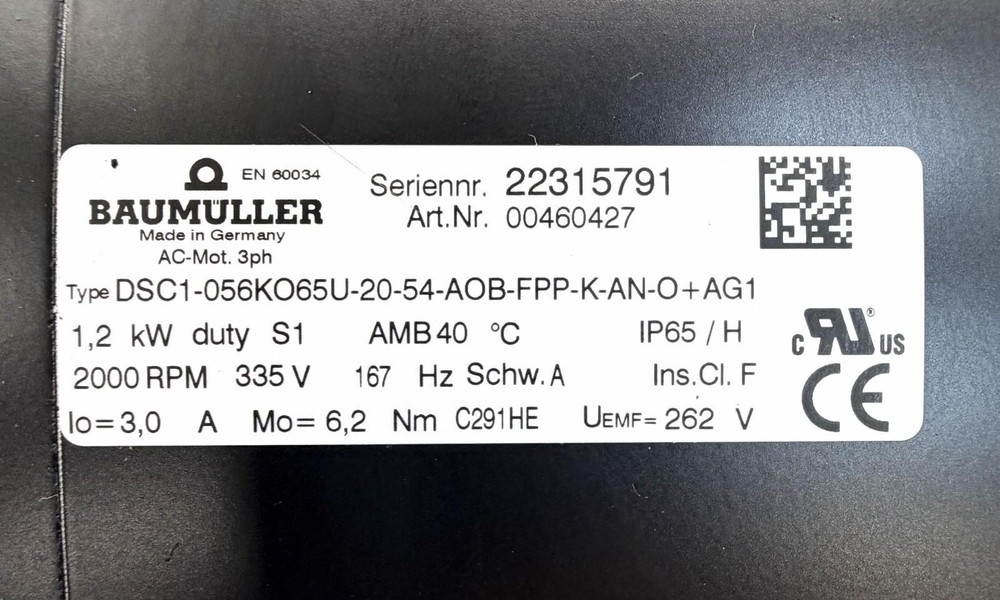 Baumuller DSC1-056KO65U-20-54-AOB-FPP-K-AN-O+AG1 Servo Motor
