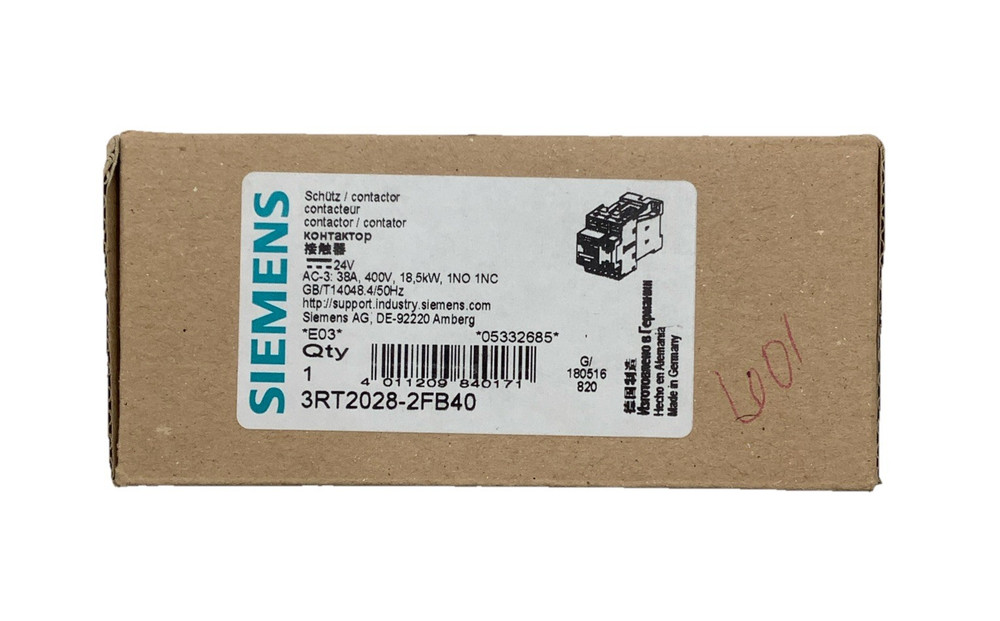Siemens 3RT2028-2FB40 Power Contactor 24V AC-3 38A