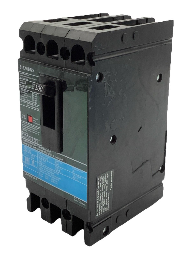 Siemens ED43B100 Sentron Molded Case Circuit Breaker 3P 100A 480V