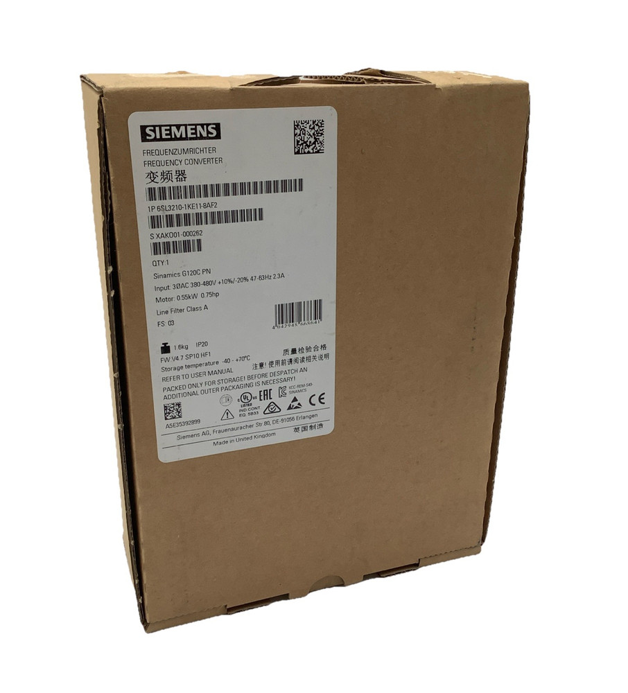 Siemens 6SL3210-1KE11-8AF2 Frequency Converter 0.75HP 3-Pole