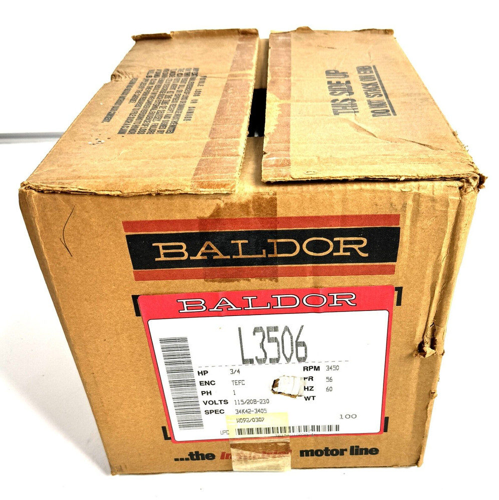 Baldor L3506 Industrial Motor 3/4HP 1PH 115/208-230V 3450RPM Frame 56