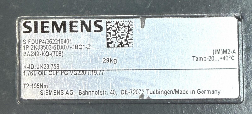Siemens  2KJ3503-6DA07-0HQ1-Z Gear Reducer