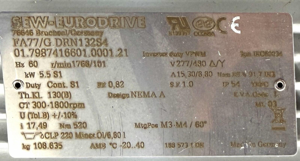 Sew-Eurodrive FA77/G DRN132S4 Gearmotor