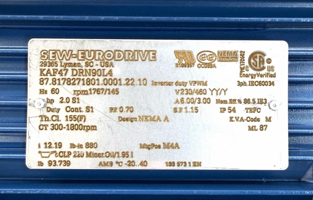 Sew Eurudrive KAF47 DRN90L4 Gearmotor