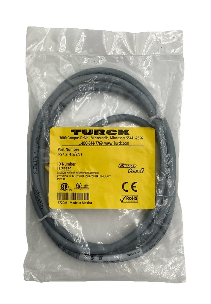 Turck RS 4.5T-1.5/S771 M12 Eurofast Cordset 1.5M 5-Wire