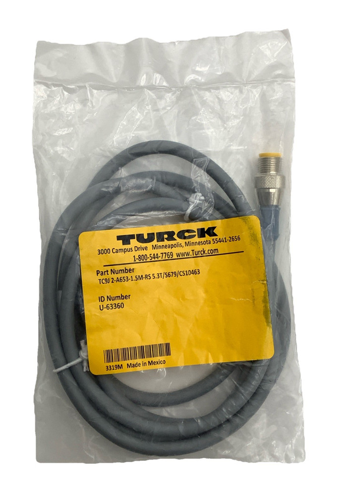 Turck TC9J 2-A653-1.5M-RS 5.3T/S679/CS10463 Eurofast Cordset 1.5m