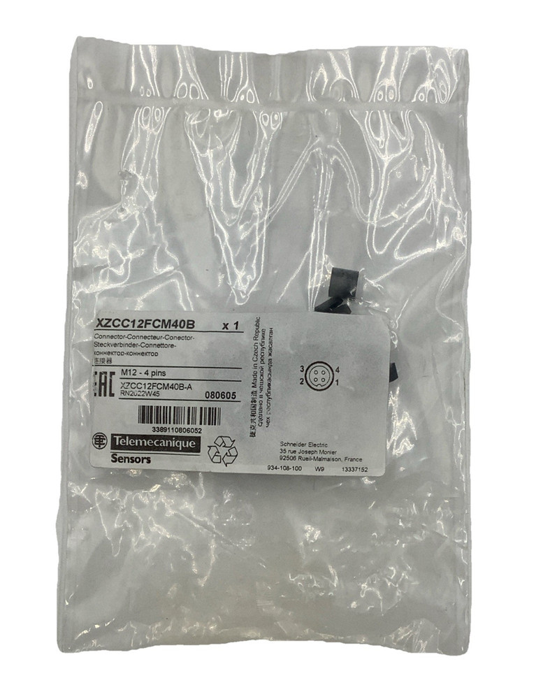 Telemecanique XZCC12FCM40B Female Connector M12 4-Pin Elbow