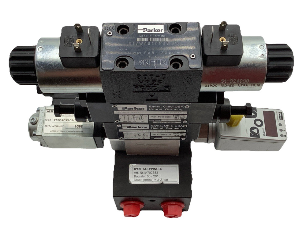 Parker D1VW004CNJW91 Hydraulic Valve Manifold Stack w/ Pressure Sensor & Switch