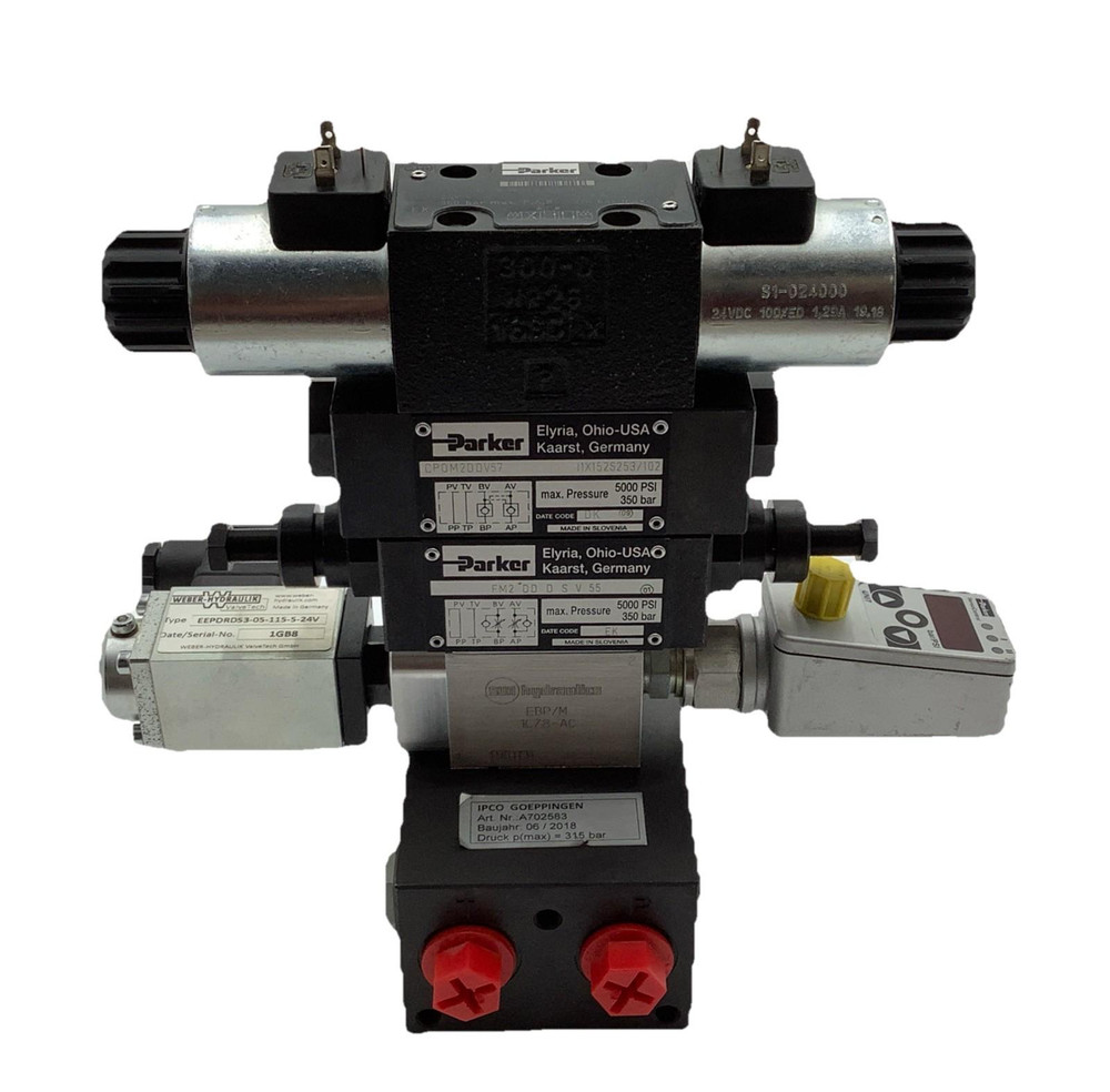 Parker D1VW004CNJW91 Hydraulic Valve Manifold Stack w/ Pressure Sensor & Switch