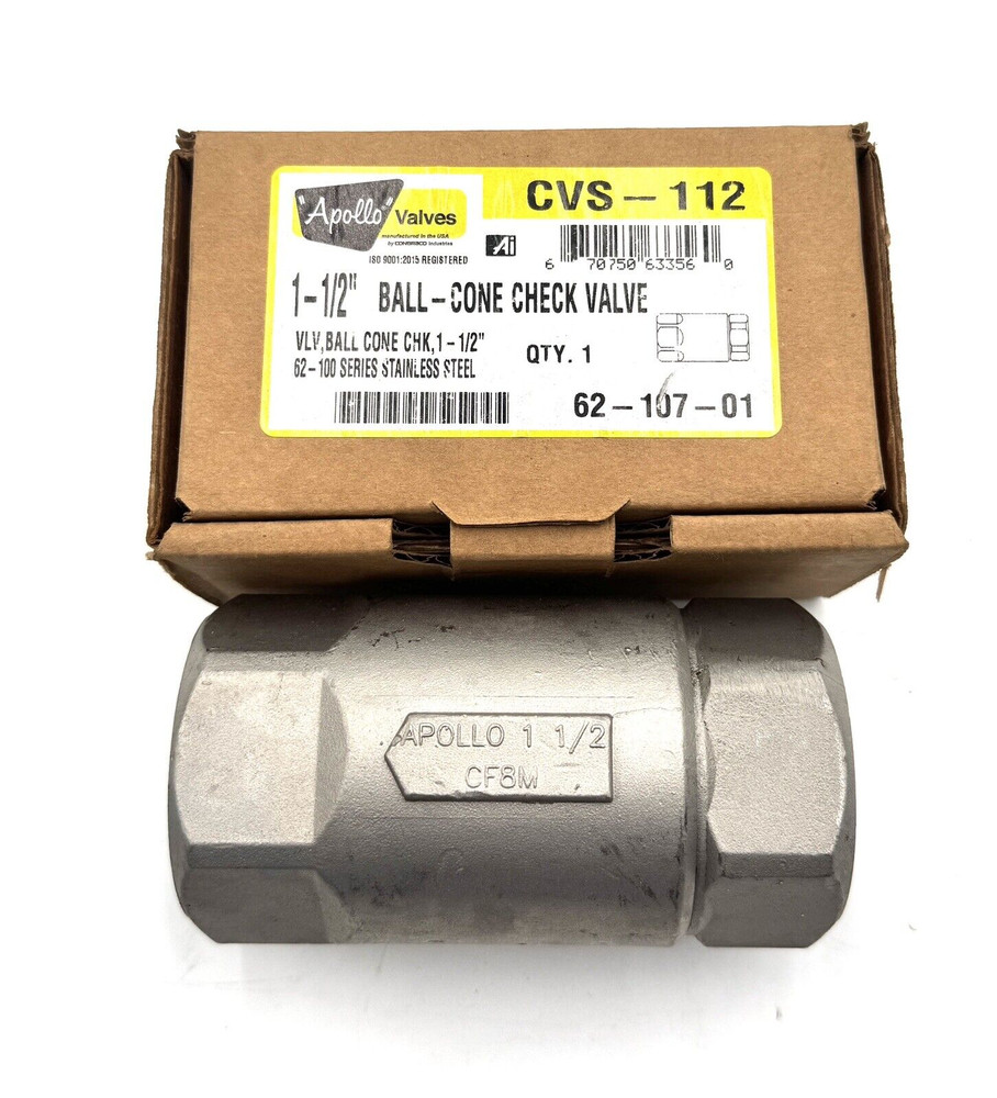 Apollo 62-107-01 CVS-112 Ball Cone Check Valve 1-1/2"