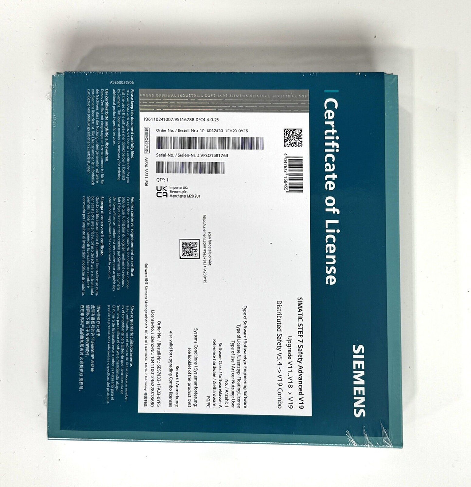 Siemens 6ES7833-1FS23-0YF5 Certificate Of License Siemens 6ES7833-1FS23-0YF5 Certificate Of License