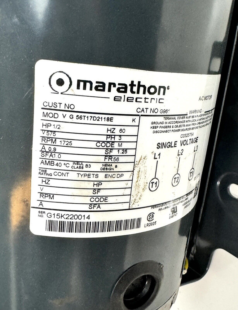 Marathon Electric Motor 056T17D2118 HP 1/2 CAT NO G961