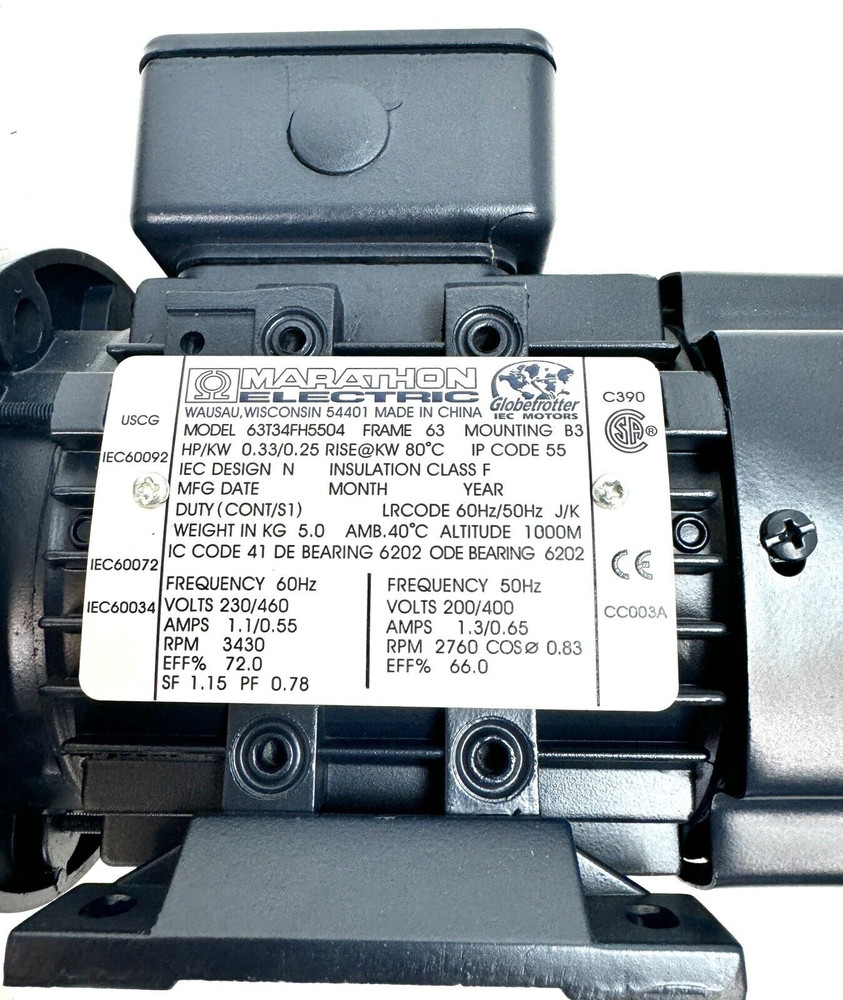 Marathon Electric Motor Model 63T34FH5504 HP 1/3 R383