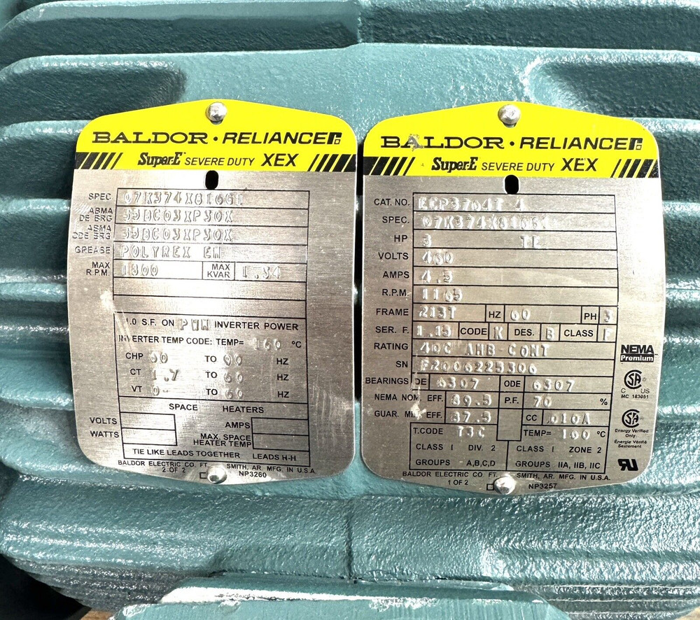 Baldor ECP3764T-4,3HP Super E Severe Duty Motor 1165 RPM 213T Frame