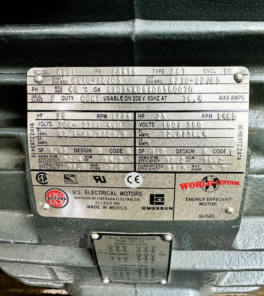 US Motors R901 25HP ELECTRIC MOTOR 1775RPM 3PH