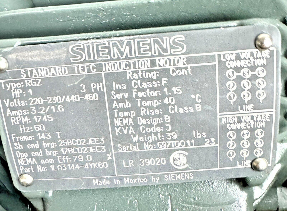 SIEMENS 1LA3144-4YK60 HTF0035 Motor