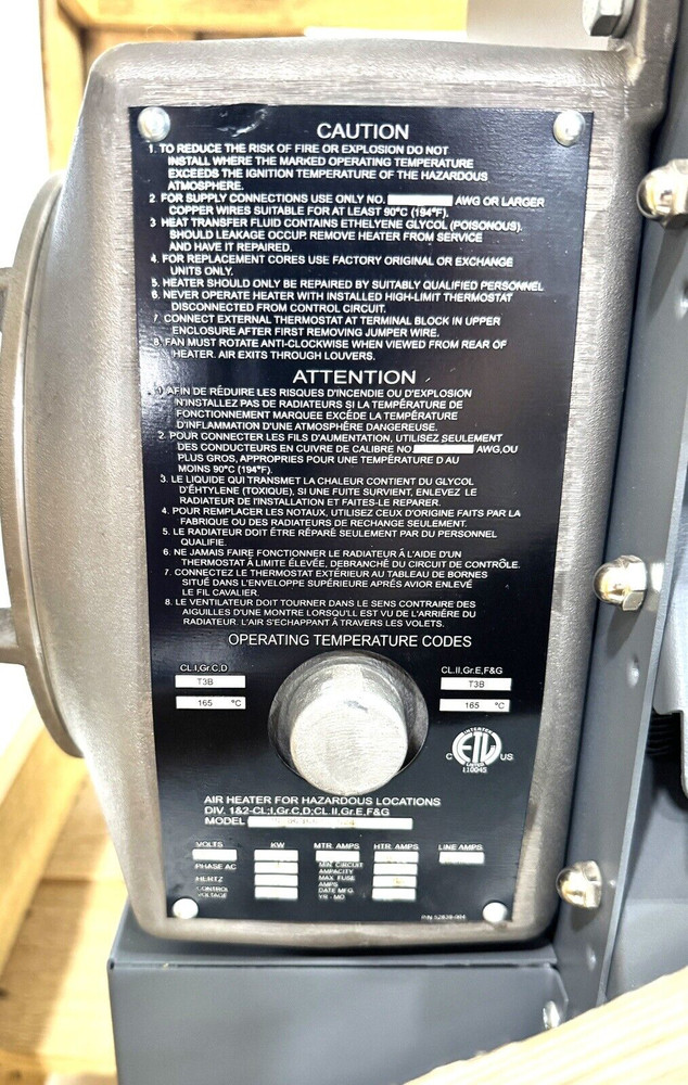 HLA20-480360-25.0-24 AIR HEATER FOR HAZARDOUS LOCATIONS + EPETD85 THERMOSTAT + HLHM MOUNTING BRACKET KIT