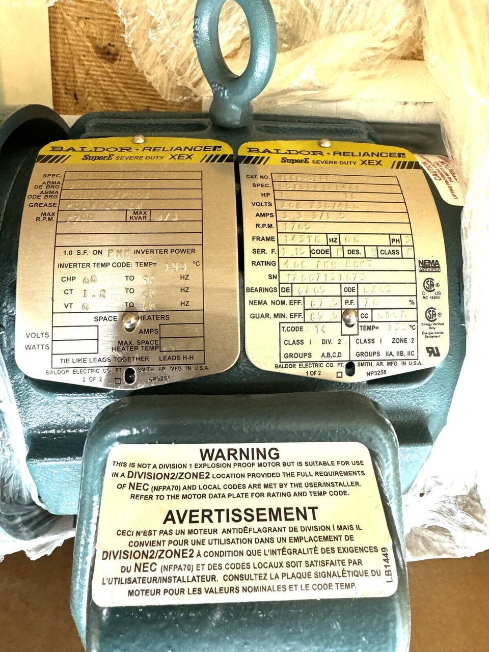 Baldor VECP3581T Severe Duty Motor, 1 Hp, 1765 Rpm, 3-Phase