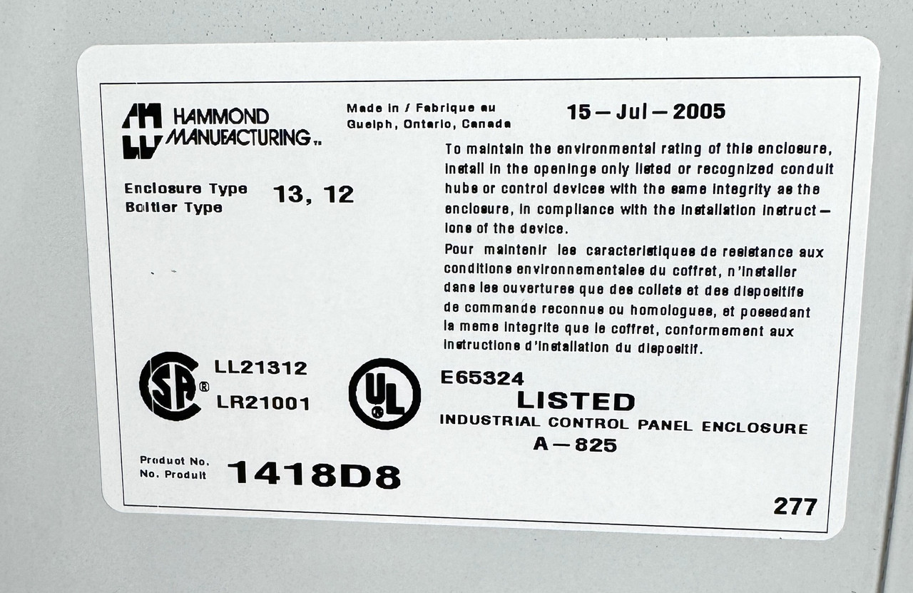 Hammond Manufacturing 1418D a 20 X 20 X C8
