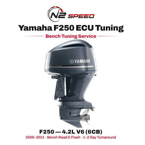 Yamaha F250 bench tuning service — 2009-2021 4.2L V6 outboard ECU (6CB), N2 Speed