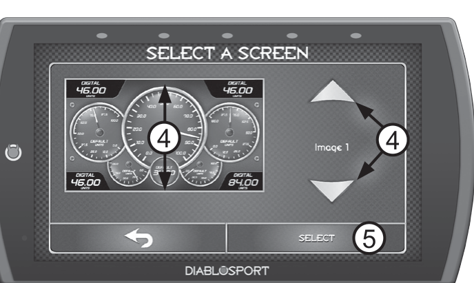 Select A Screen — swipe or use the arrows to pick a screen style, then press Select