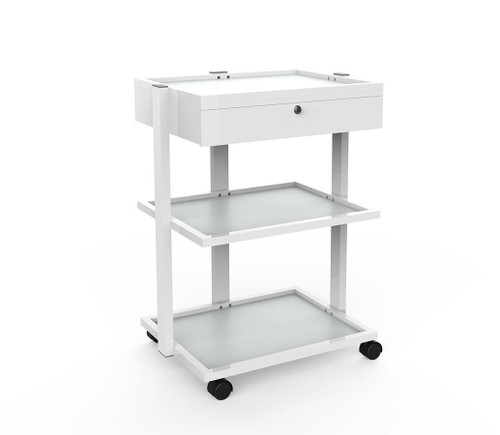 Silverfox 1040A - Glass Shelf Medical Cart With Locking Drawer