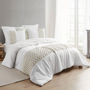 Extra Large Queen Bedding in Easy to Match White with Cream Knit