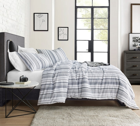 Navy Frayed Jacquard Twin Duvet Cover - Twin XL Oversized Bedding