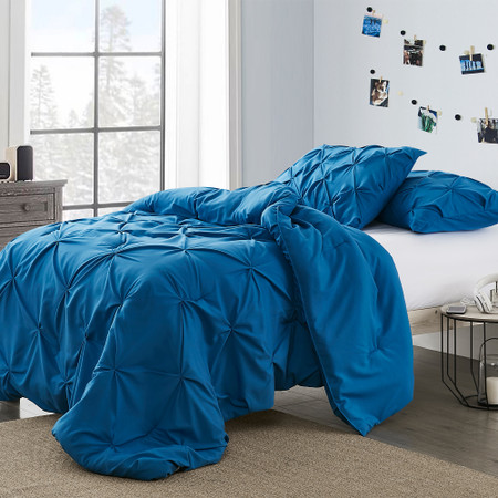 Pacific Blue Pin Tuck Twin Comforter  - Oversized Twin XL Bedding