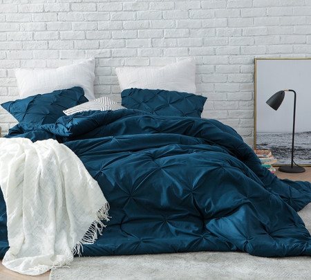 Nightfall Navy Pin Tuck Full Comforter - Oversized Full XL Bedding