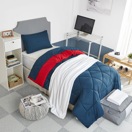 Cherry Red/Nightfall Navy Twin Comforter  - Oversized Twin XL Bedding
