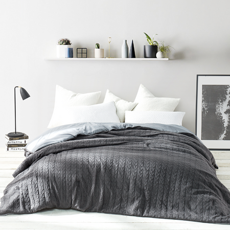 Cable Knit Comforter - Granite Gray - Oversized Queen XL Comforter