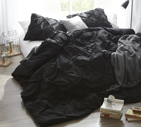 Black Pin Tuck Twin Duvet Cover - Oversized Twin XL