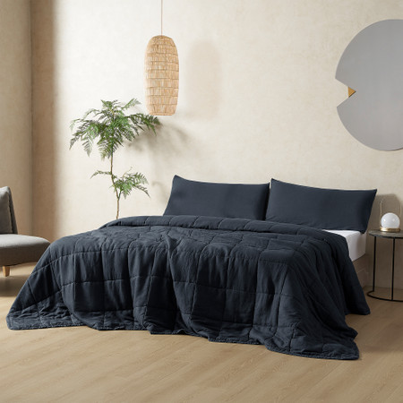 Dark Sky Reserve™ - Bamboo Linen Oversized King Comforter - Portugal Made - Nightfall Navy